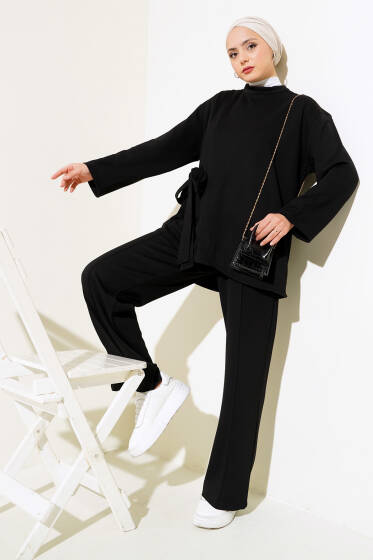 Yandan Bağlamalı Tunik İkili Takım Siyah - İkili Takım