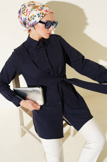 Yandan Bağlamalı Tunik Lacivert - Tunik