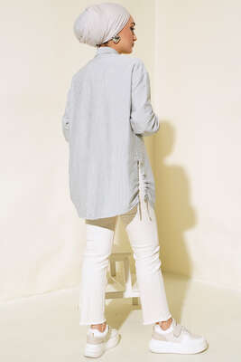 Yandan Büzgülü Çizgili Gömlek Gri - Yılın Fırsatı