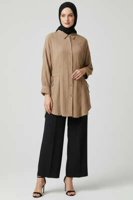 Yandan Büzgülü Krinkıl Gömlek Bej - Gömlek