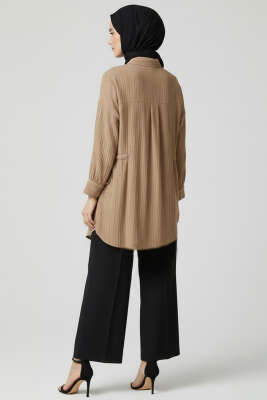 Yandan Büzgülü Krinkıl Gömlek Bej - Gömlek