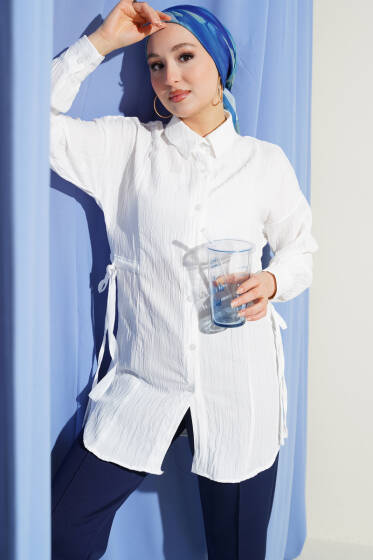 Yandan Büzgülü Krinkıl Gömlek Ekru - Gömlek