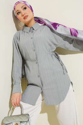 Yandan Büzgülü Krinkıl Gömlek Gri 