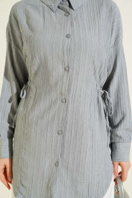 Yandan Büzgülü Krinkıl Gömlek Gri - Gömlek