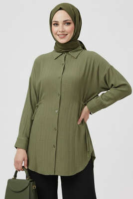 Yandan Büzgülü Krinkıl Gömlek Haki - PİYES COLLECTİON