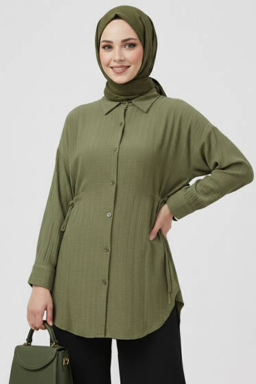Yandan Büzgülü Krinkıl Gömlek Haki - Gömlek