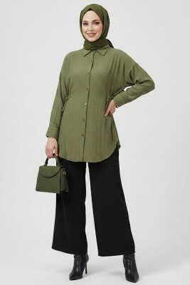 Yandan Büzgülü Krinkıl Gömlek Haki - Gömlek