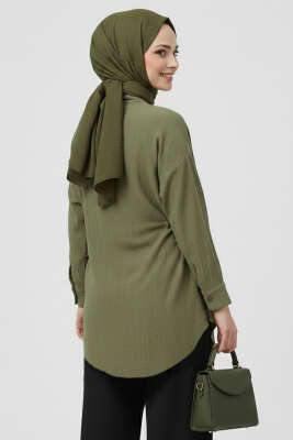 Yandan Büzgülü Krinkıl Gömlek Haki - Gömlek