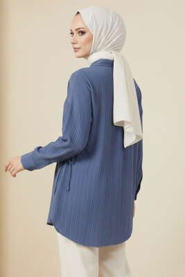 Yandan Büzgülü Krinkıl Gömlek İndigo - Gömlek