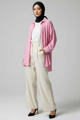 Yandan Büzgülü Krinkıl Gömlek Pembe - 300-500 TL Ürünler