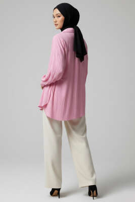 Yandan Büzgülü Krinkıl Gömlek Pembe - 300-500 TL Ürünler