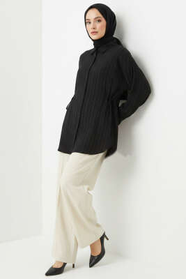 Yandan Büzgülü Krinkıl Gömlek Siyah - Gömlek