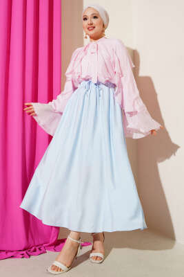 Yandan Cep Detaylı Kloş Etek Bebe Mavi - Uzun Etek