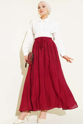 Yandan Cep Detaylı Kloş Etek Bordo - Etek