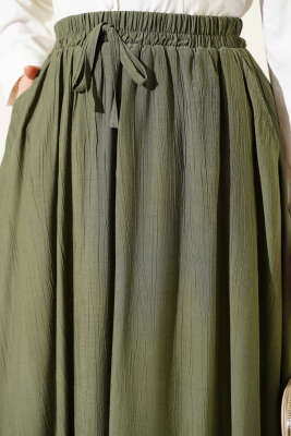 Yandan Cep Detaylı Kloş Etek Haki - Etek