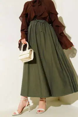 Yandan Cep Detaylı Kloş Etek Haki 