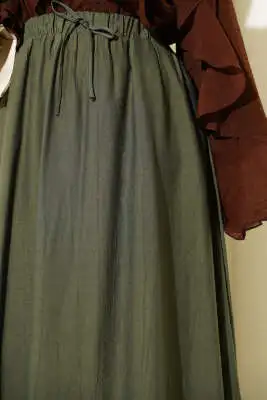 Yandan Cep Detaylı Kloş Etek Haki - Uzun Etek