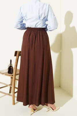 Yandan Cep Detaylı Kloş Etek Kahve - Etek