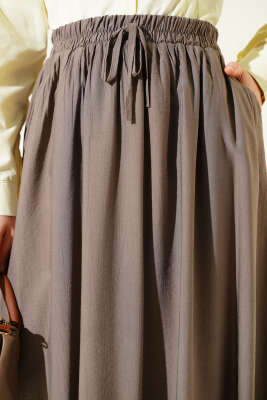 Yandan Cep Detaylı Kloş Etek Vizon - Etek