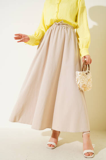 Yandan Cepli Basic Etek Bej - Etek