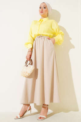 Yandan Cepli Basic Etek Bej - Uzun Etek