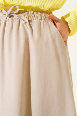 Yandan Cepli Basic Etek Bej - Uzun Etek