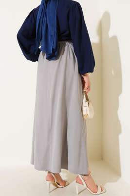 Yandan Cepli Basic Etek Gri - Uzun Etek