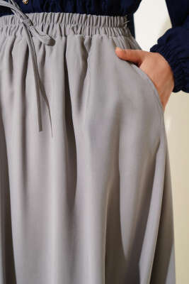 Yandan Cepli Basic Etek Gri - Uzun Etek