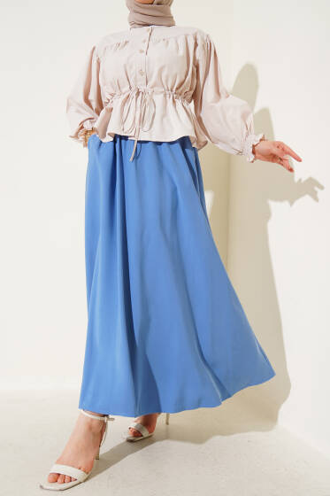 Yandan Cepli Basic Etek Indıgo - Etek