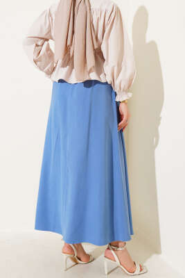 Yandan Cepli Basic Etek Indıgo - Uzun Etek