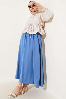 Yandan Cepli Basic Etek Indıgo - Uzun Etek