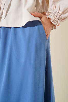Yandan Cepli Basic Etek Indıgo - Uzun Etek