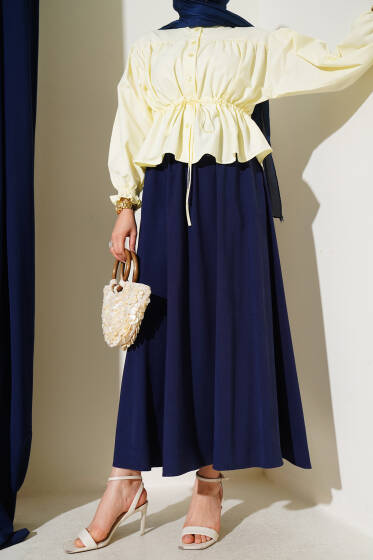 Yandan Cepli Basic Etek Lacivert - Etek