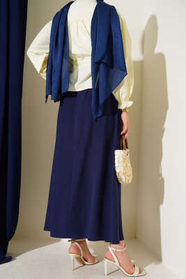 Yandan Cepli Basic Etek Lacivert - Uzun Etek