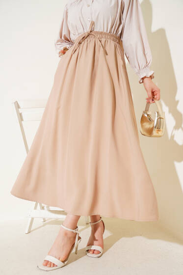 Yandan Cepli Basic Etek Latte - Etek