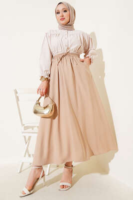 Yandan Cepli Basic Etek Latte - Uzun Etek