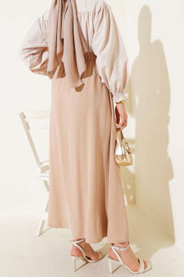 Yandan Cepli Basic Etek Latte - Uzun Etek