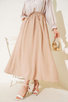 Yandan Cepli Basic Etek Latte - BERAT TEKSTİL