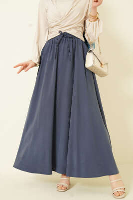 Yandan Cepli Basic Etek Mavi 