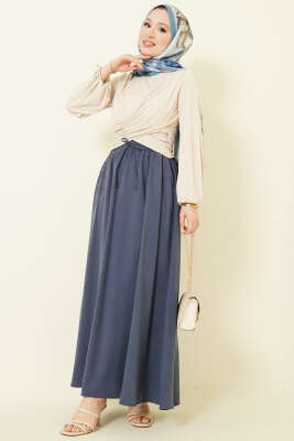 Yandan Cepli Basic Etek Mavi - Etek