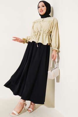 Yandan Cepli Basic Etek Siyah - Uzun Etek