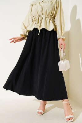 Yandan Cepli Basic Etek Siyah