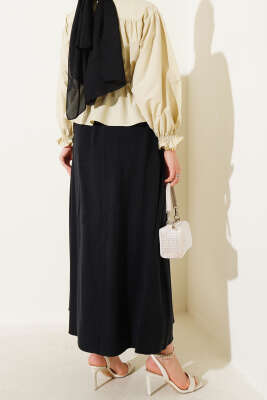 Yandan Cepli Basic Etek Siyah - Uzun Etek