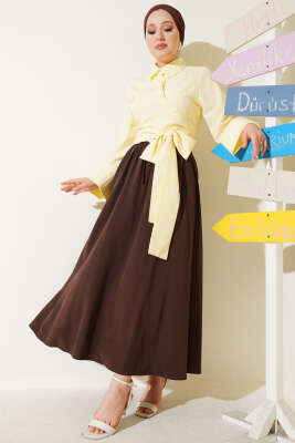 Yandan Cepli Basic Etek Kahve - Uzun Etek