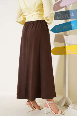 Yandan Cepli Basic Etek Kahve - Uzun Etek