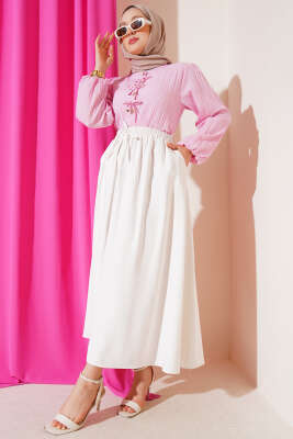 Yandan Cepli Basic Etek Beyaz - Uzun Etek