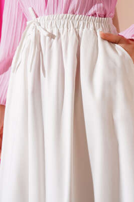 Yandan Cepli Basic Etek Beyaz - Uzun Etek