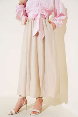 Yandan Cepli Kloş Etek Bej