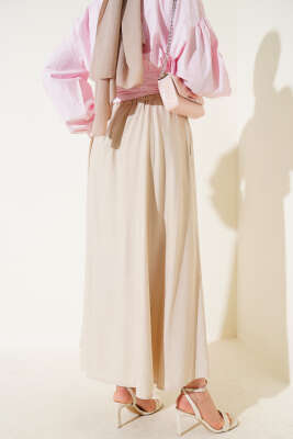 Yandan Cepli Kloş Etek Bej - Uzun Etek