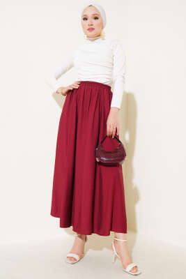 Yandan Cepli Kloş Etek Bordo - Uzun Etek